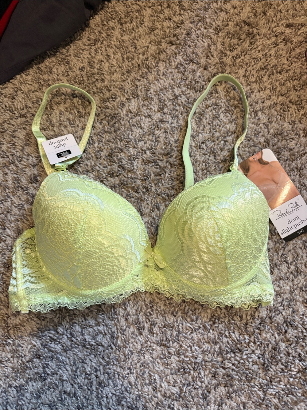 Rene Rofe Lace Demi Push-Up Bra - Lime Green